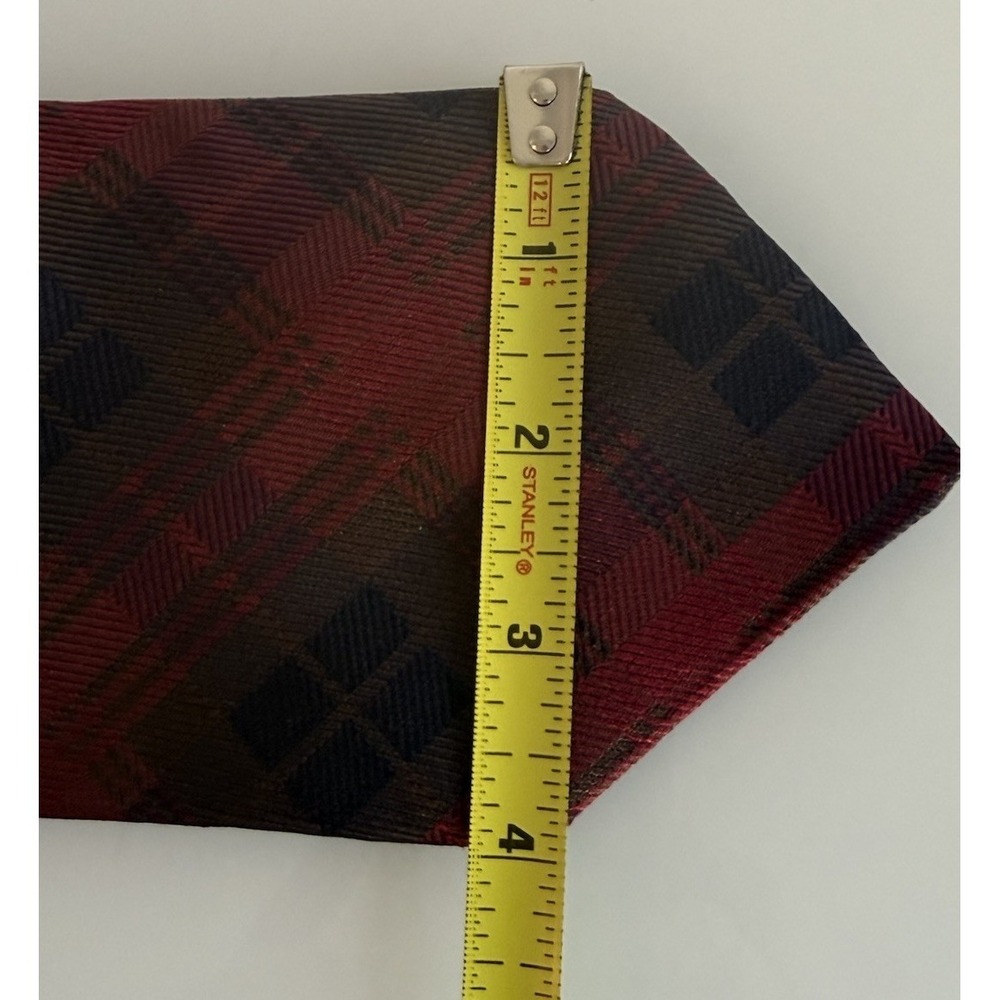 FACONNABLE 100% Silk Tie Hand Made ITALY Designer Burgundy Plaid - Picture 6 of 7